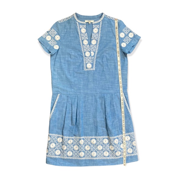 Madewell Embroidered Dress Blue Cotton Denim Women’s XS - Picture 3 of 6